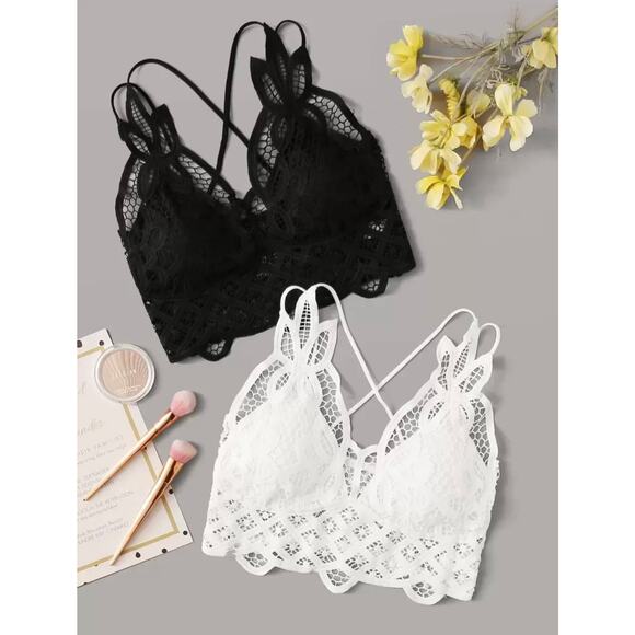 SHEIN | Contrast Lace Bralette Set | Black and White | Size Small (4) - Picture 1 of 10